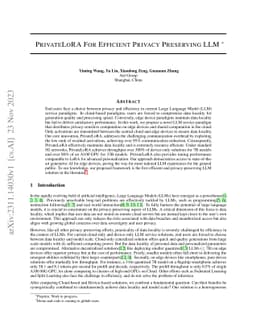PrivateLoRA For Efficient Privacy Preserving LLM