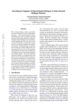 Searching for Snippets of Open-Domain Dialogue in Task-Oriented Dialogue
  Datasets