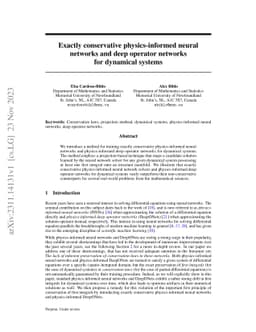 Exactly conservative physics-informed neural networks and deep operator
  networks for dynamical systems