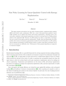 Fast Policy Learning for Linear Quadratic Control with Entropy
  Regularization