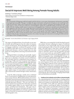 Social AI Improves Well-Being Among Female Young Adults