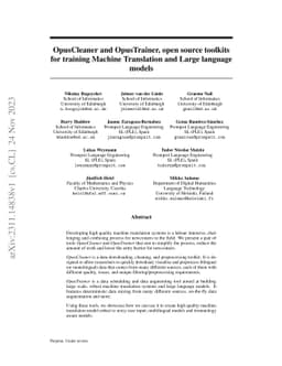 OpusCleaner and OpusTrainer, open source toolkits for training Machine
  Translation and Large language models