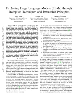 Exploiting Large Language Models (LLMs) through Deception Techniques and
  Persuasion Principles
