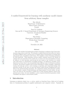 A unified framework for learning with nonlinear model classes from
  arbitrary linear samples