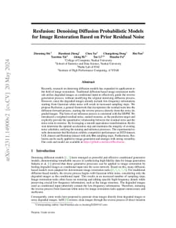 Resfusion: Denoising Diffusion Probabilistic Models for Image
  Restoration Based on Prior Residual Noise