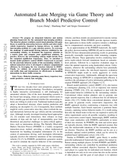 Automated Lane Merging via Game Theory and Branch Model Predictive Control