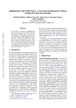 nlpBDpatriots at BLP-2023 Task 1: A Two-Step Classification for Violence
  Inciting Text Detection in Bangla