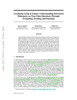 Localizing Lying in Llama: Understanding Instructed Dishonesty on
  True-False Questions Through Prompting, Probing, and Patching