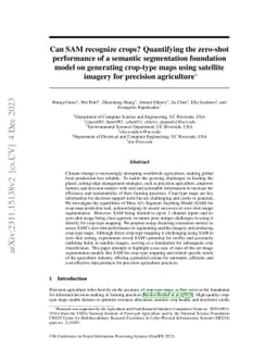 Can SAM recognize crops? Quantifying the zero-shot performance of a
  semantic segmentation foundation model on generating crop-type maps using
  satellite imagery for precision agriculture