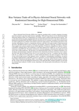 Bias-Variance Trade-off in Physics-Informed Neural Networks with
  Randomized Smoothing for High-Dimensional PDEs