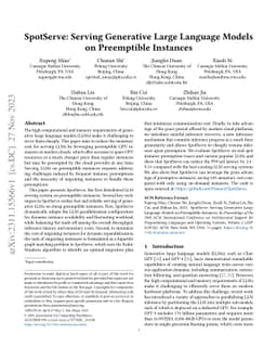 SpotServe: Serving Generative Large Language Models on Preemptible
  Instances