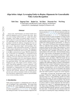 Align before Adapt: Leveraging Entity-to-Region Alignments for
  Generalizable Video Action Recognition