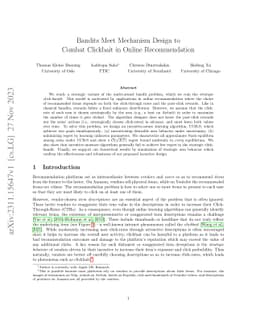 Bandits Meet Mechanism Design to Combat Clickbait in Online
  Recommendation