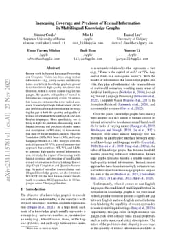 Increasing Coverage and Precision of Textual Information in Multilingual
  Knowledge Graphs
