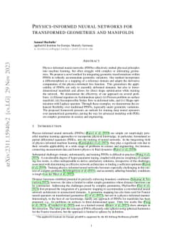 Physics-informed neural networks for transformed geometries and
  manifolds