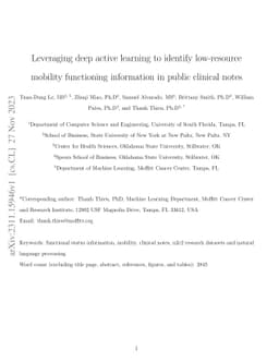 Leveraging deep active learning to identify low-resource mobility
  functioning information in public clinical notes