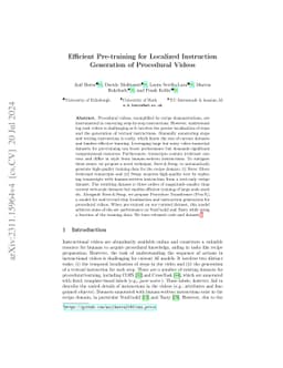 Efficient Pre-training for Localized Instruction Generation of Videos