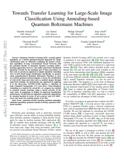 Towards Transfer Learning for Large-Scale Image Classification Using
  Annealing-based Quantum Boltzmann Machines