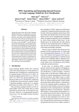 SPIN: Sparsifying and Integrating Internal Neurons in Large Language
  Models for Text Classification