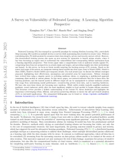 A Survey on Vulnerability of Federated Learning: A Learning Algorithm
  Perspective