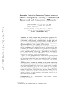Transfer Learning between Motor Imagery Datasets using Deep Learning --
  Validation of Framework and Comparison of Datasets
