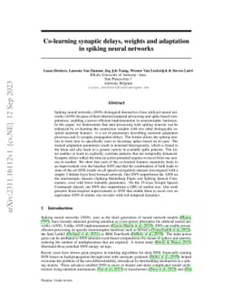 Co-learning synaptic delays, weights and adaptation in spiking neural
  networks