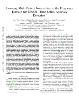 Learning Multi-Pattern Normalities in the Frequency Domain for Efficient
  Time Series Anomaly Detection