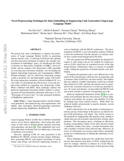 Novel Preprocessing Technique for Data Embedding in Engineering Code
  Generation Using Large Language Model