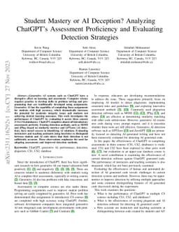 Student Mastery or AI Deception? Analyzing ChatGPT's Assessment
  Proficiency and Evaluating Detection Strategies