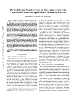 Physics-Informed Neural Network for Discovering Systems with
  Unmeasurable States with Application to Lithium-Ion Batteries