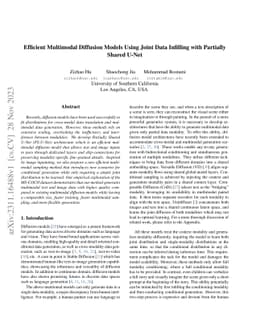 Efficient Multimodal Diffusion Models Using Joint Data Infilling with
  Partially Shared U-Net