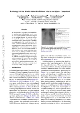 Radiology-Aware Model-Based Evaluation Metric for Report Generation
