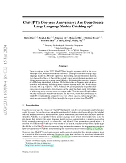 ChatGPT's One-year Anniversary: Are Open-Source Large Language Models
  Catching up?