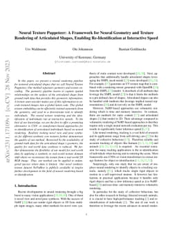 Neural Texture Puppeteer: A Framework for Neural Geometry and Texture
  Rendering of Articulated Shapes, Enabling Re-Identification at Interactive
  Speed
