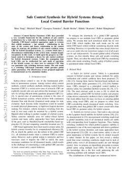 Safe Control Synthesis for Hybrid Systems through Local Control Barrier
  Functions