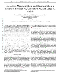 Deepfakes, Misinformation, and Disinformation in the Era of Frontier AI,
  Generative AI, and Large AI Models