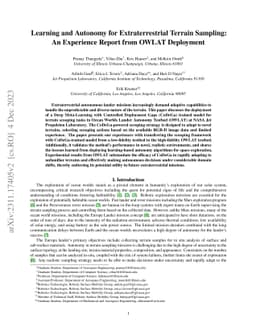 Learning and Autonomy for Extraterrestrial Terrain Sampling: An
  Experience Report from OWLAT Deployment