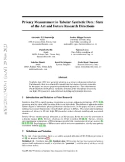 Privacy Measurement in Tabular Synthetic Data: State of the Art and
  Future Research Directions