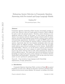Enhancing Answer Selection in Community Question Answering with
  Pre-trained and Large Language Models