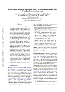 Reinforcement Replaces Supervision: Query focused Summarization using
  Deep Reinforcement Learning