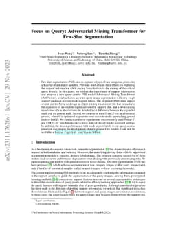 Focus on Query: Adversarial Mining Transformer for Few-Shot Segmentation