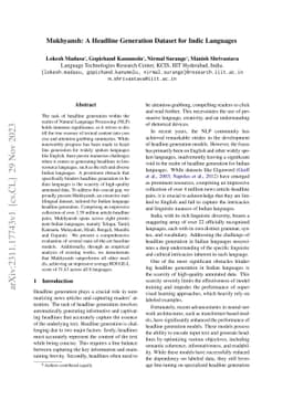 Mukhyansh: A Headline Generation Dataset for Indic Languages