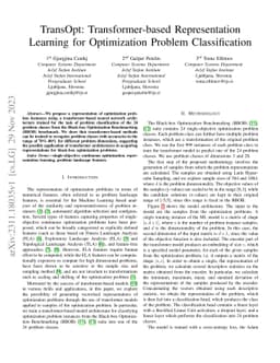 TransOpt: Transformer-based Representation Learning for Optimization
  Problem Classification
