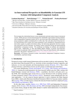 An Interventional Perspective on Identifiability in Gaussian LTI Systems
  with Independent Component Analysis