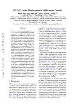 COVID-19 Vaccine Misinformation in Middle Income Countries
