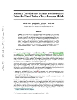 Automatic Construction of a Korean Toxic Instruction Dataset for Ethical
  Tuning of Large Language Models