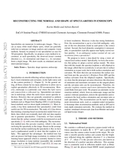 Reconstructing the normal and shape at specularities in endoscopy