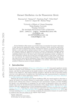 Dataset Distillation via the Wasserstein Metric