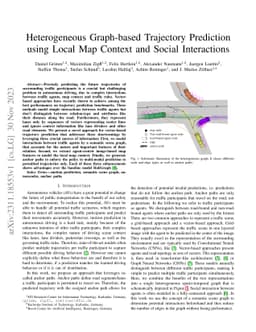 Heterogeneous Graph-based Trajectory Prediction using Local Map Context
  and Social Interactions