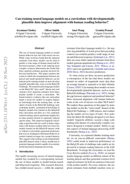 Can training neural language models on a curriculum with developmentally
  plausible data improve alignment with human reading behavior?